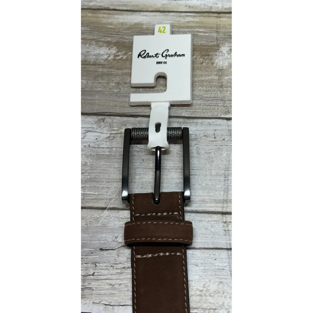 Robert Graham Men's Tan  Leather Ripaso Belt Size 42 Designer‎ Casual Dress New